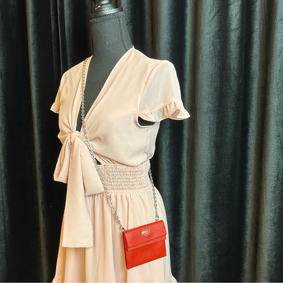 PRADA Saffiano red leather compact mini wallet crossbody bag - Picture 2 of 16